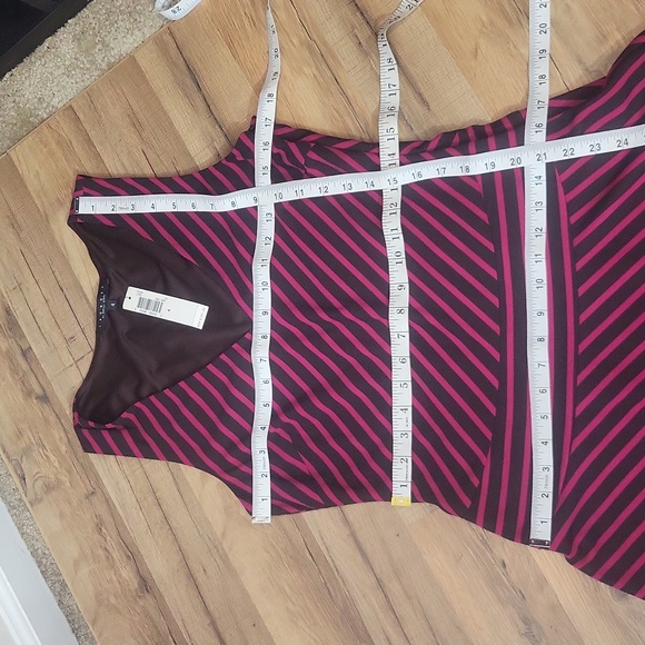 LAUNDRY by SHELLI SEGAL Brown Black Striped Drop Waist V-neck Sleeveless Dress - Picture 12 of 14